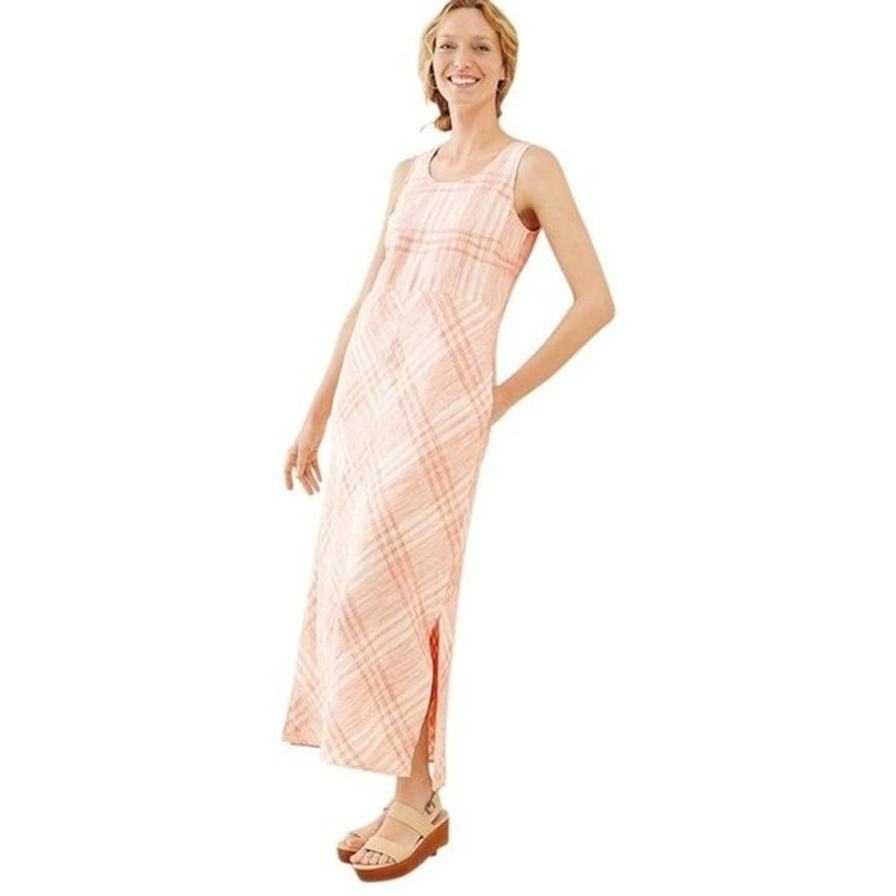 J. Jill Love Plaid Sleeveless Maxi Dress Womens Large 100% Linen